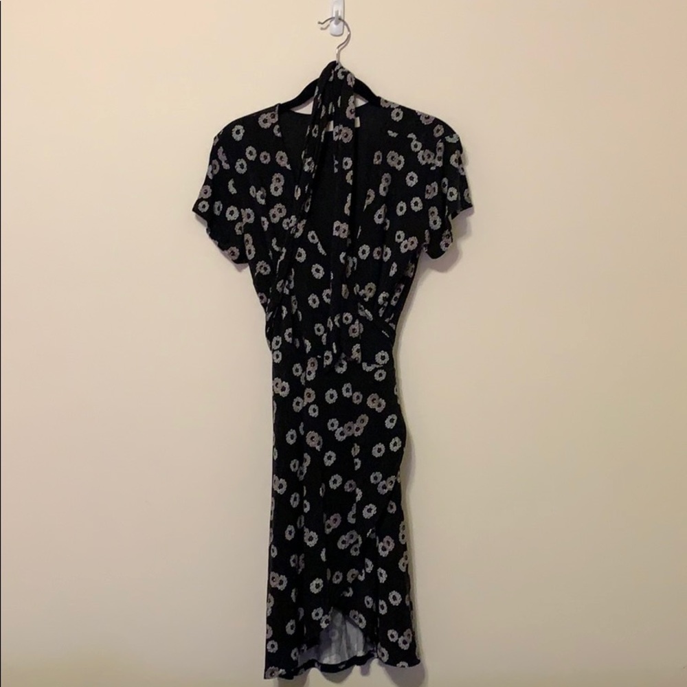 Loft Size 4 Black Floral Print Wrap Dress